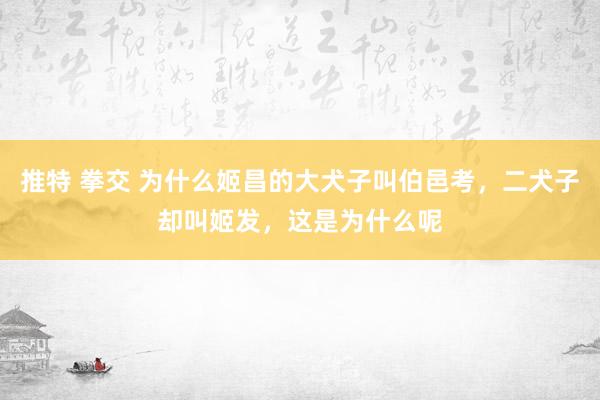 推特 拳交 为什么姬昌的大犬子叫伯邑考，二犬子却叫姬发，这是为什么呢